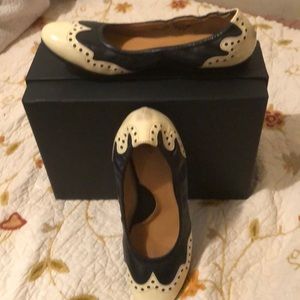 John Fluevog Cream and Black Flats size 11